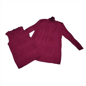 Lafayette 148 New York Silk Knit 2 Piece Twinset Tank Top Cardigan M Bur…